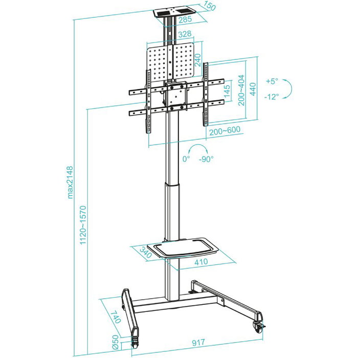 TooQ Soporte de Suelo Inclinable con Ruedas FS1184M-B para TV de 35-70" / hasta 70kg